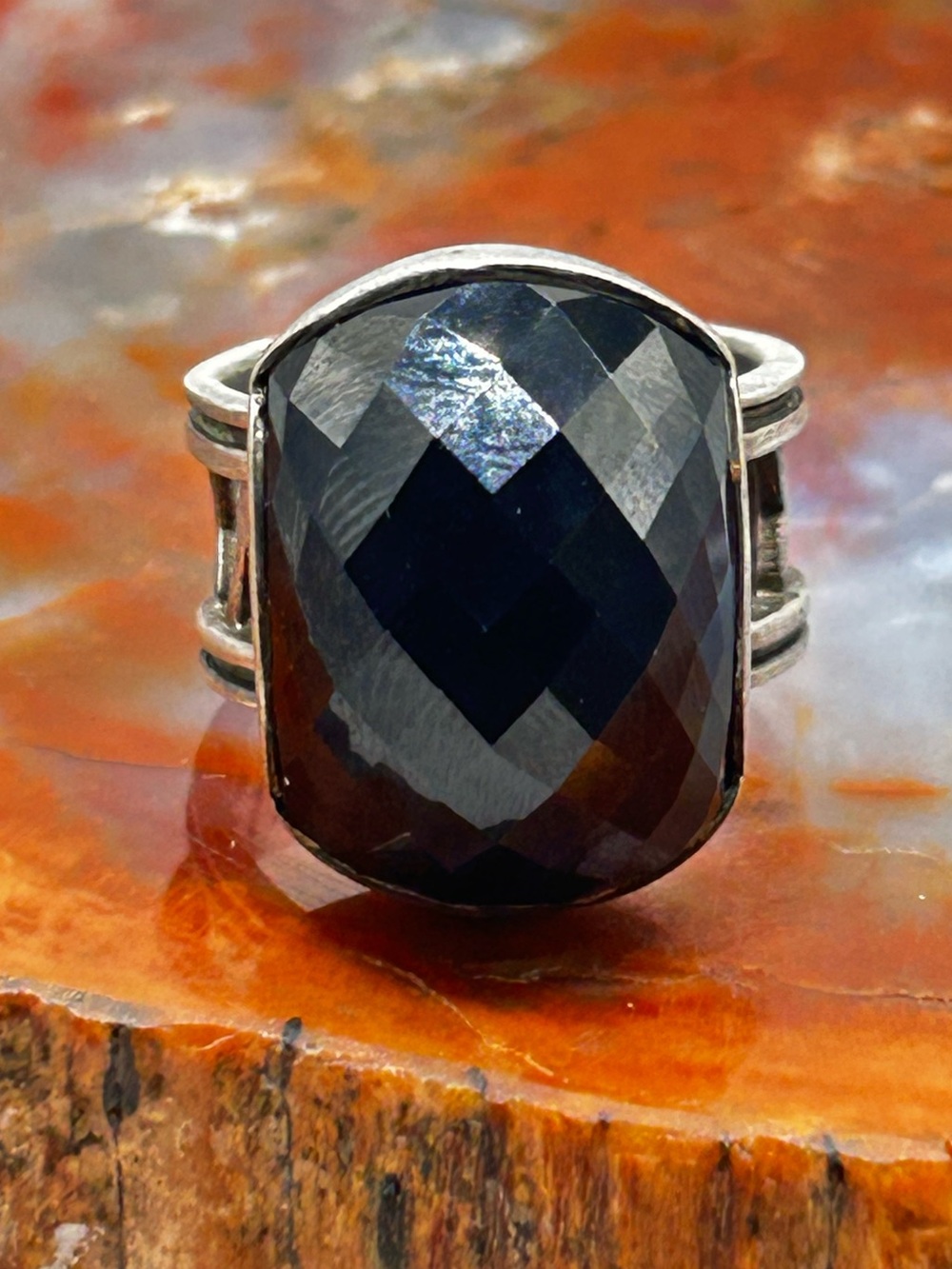 Sterling silver Rose Cut Onyx Ring - Size 7